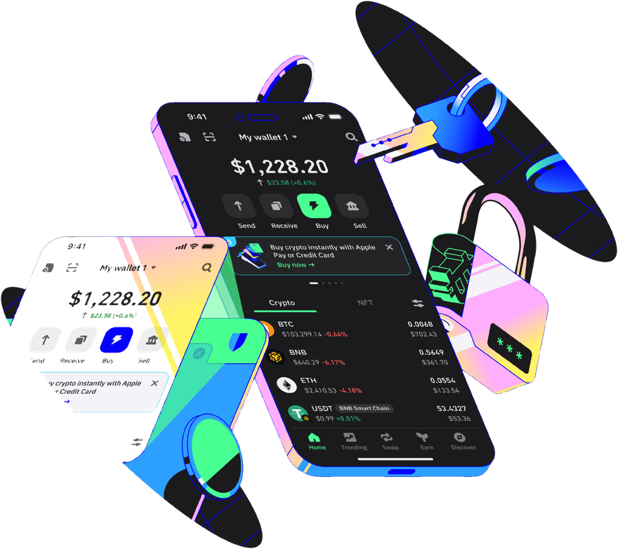 Self-custody security — wallet, lock and keys